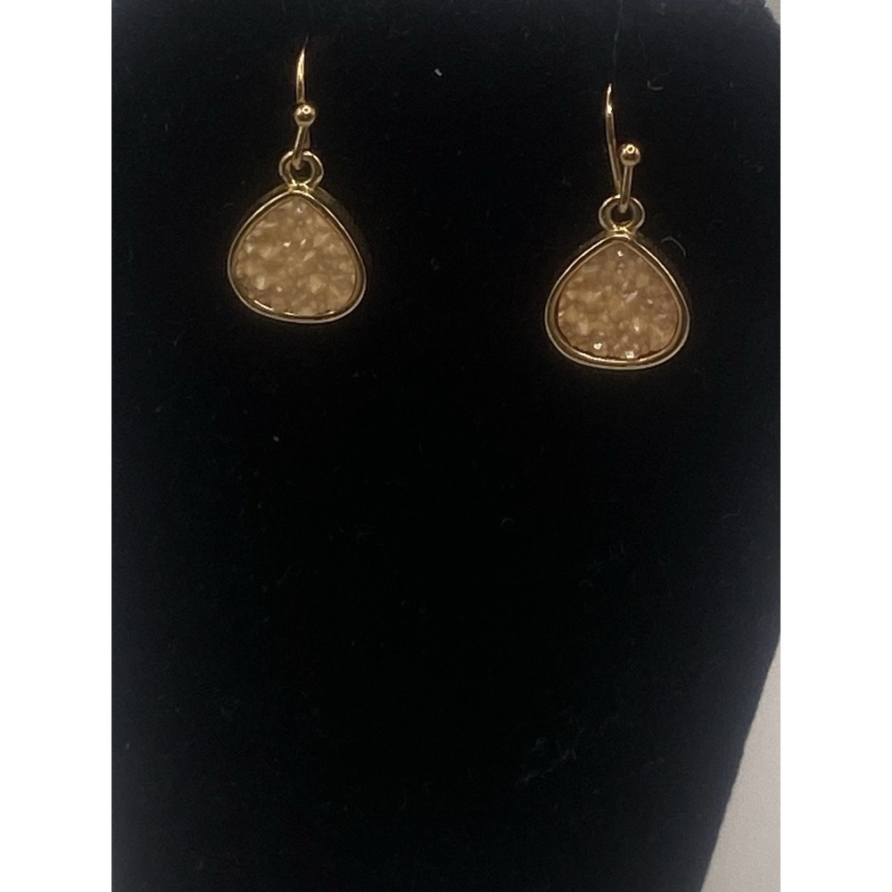 Golden Drusy Teardrop Dangle Earrings